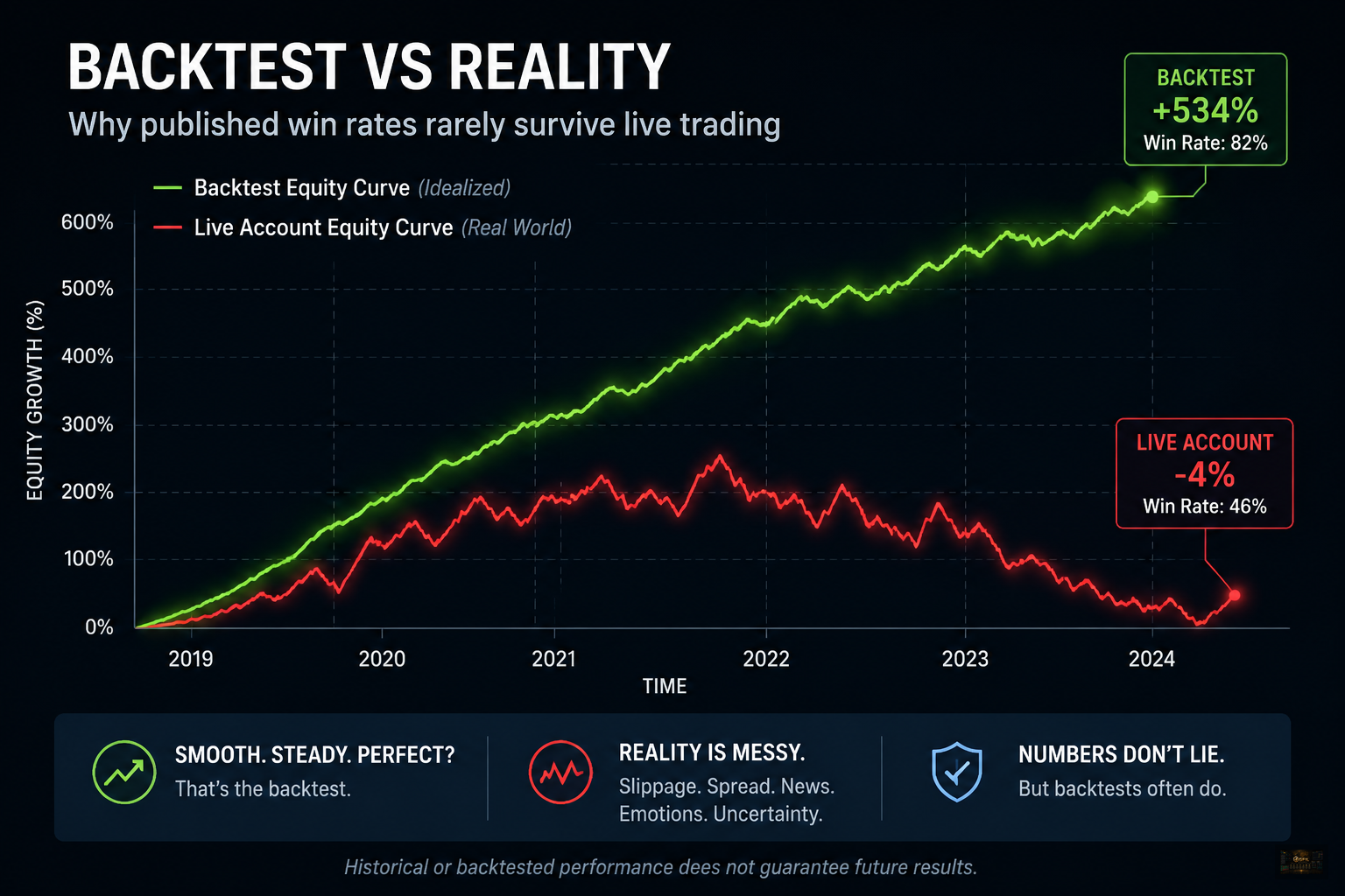 Backtest vs Reality equity curve comparison