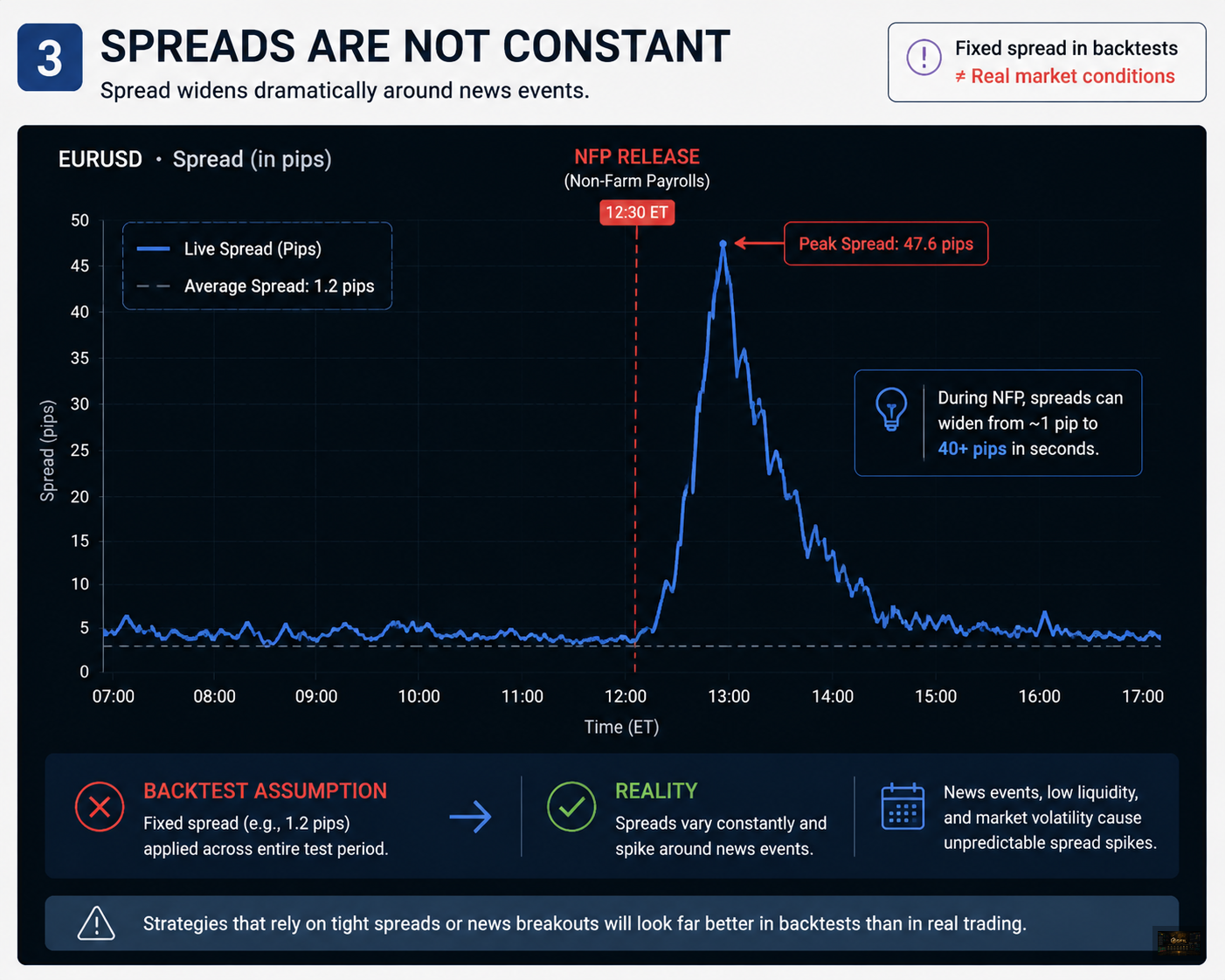 Spread fluctuation chart with NFP release spike highlighted